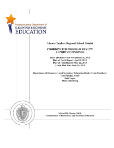 Adams-Cheshire Regional School District  COORDINATED PROGRAM REVIEW REPORT OF FINDINGS
