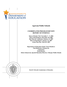 Agawam Public Schools  COORDINATED PROGRAM REVIEW REPORT OF FINDINGS