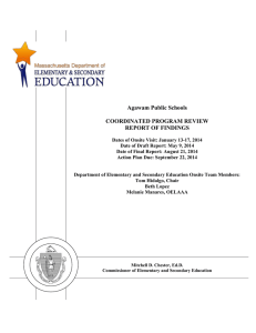 Agawam Public Schools  COORDINATED PROGRAM REVIEW REPORT OF FINDINGS