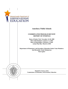 Amesbury Public Schools  COORDINATED PROGRAM REVIEW REPORT OF FINDINGS