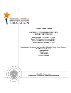 Andover Public Schools  COORDINATED PROGRAM REVIEW REPORT OF FINDINGS