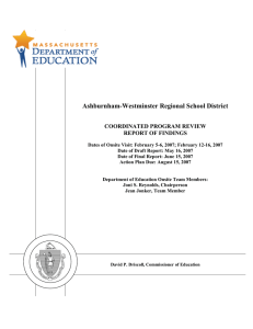 Ashburnham-Westminster Regional School District  COORDINATED PROGRAM REVIEW REPORT OF FINDINGS