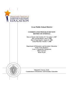 Avon Public School District COORDINATED PROGRAM REVIEW