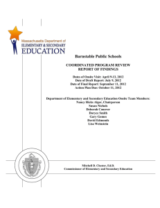 Barnstable Public Schools  COORDINATED PROGRAM REVIEW REPORT OF FINDINGS