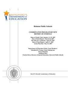 Belmont Public Schools  COORDINATED PROGRAM REVIEW REPORT OF FINDINGS