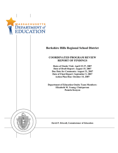 Berkshire Hills Regional School District  COORDINATED PROGRAM REVIEW REPORT OF FINDINGS