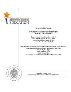 Beverly Public Schools  COORDINATED PROGRAM REVIEW REPORT OF FINDINGS