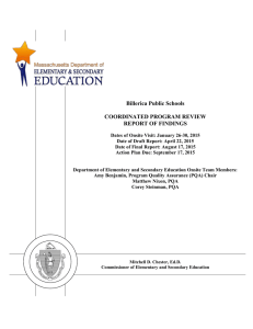 Billerica Public Schools  COORDINATED PROGRAM REVIEW REPORT OF FINDINGS