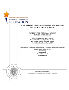 BLACKSTONE VALLEY REGIONAL VOCATIONAL TECHNICAL HIGH SCHOOL  COORDINATED PROGRAM REVIEW