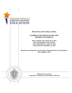Boston Day and Evening Academy  COORDINATED PROGRAM REVIEW REPORT OF FINDINGS