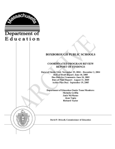 BOXBOROUGH PUBLIC SCHOOLS COORDINATED PROGRAM REVIEW REPORT OF FINDINGS