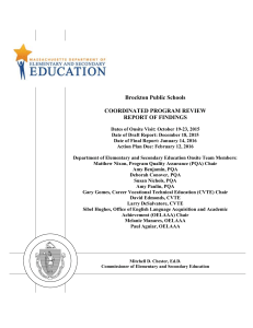 Brockton Public Schools  COORDINATED PROGRAM REVIEW REPORT OF FINDINGS