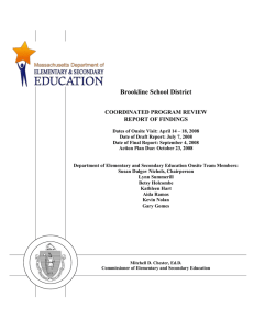 Brookline School District  COORDINATED PROGRAM REVIEW REPORT OF FINDINGS