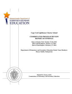 Cape Cod Lighthouse Charter School  COORDINATED PROGRAM REVIEW REPORT OF FINDINGS