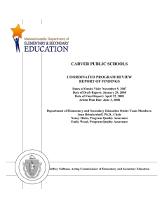 CARVER PUBLIC SCHOOLS  COORDINATED PROGRAM REVIEW REPORT OF FINDINGS