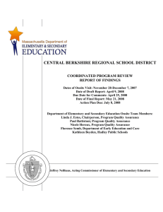 CENTRAL BERKSHIRE REGIONAL SCHOOL DISTRICT  COORDINATED PROGRAM REVIEW REPORT OF FINDINGS