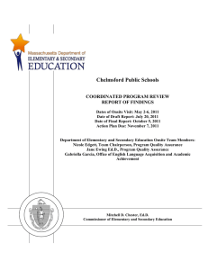 Chelmsford Public Schools  COORDINATED PROGRAM REVIEW REPORT OF FINDINGS