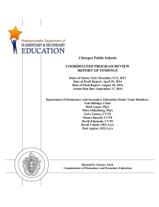 Chicopee Public Schools  COORDINATED PROGRAM REVIEW REPORT OF FINDINGS