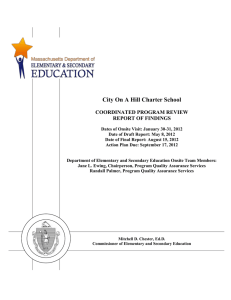 City On A Hill Charter School  COORDINATED PROGRAM REVIEW REPORT OF FINDINGS