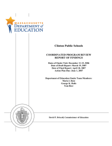 Clinton Public Schools  COORDINATED PROGRAM REVIEW REPORT OF FINDINGS