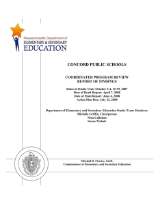 CONCORD PUBLIC SCHOOLS  COORDINATED PROGRAM REVIEW REPORT OF FINDINGS