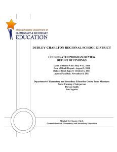 DUDLEY-CHARLTON REGIONAL SCHOOL DISTRICT  COORDINATED PROGRAM REVIEW REPORT OF FINDINGS