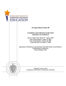 Erving School Union 28  COORDINATED PROGRAM REVIEW REPORT OF FINDINGS