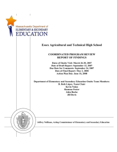 Essex Agricultural and Technical High School  COORDINATED PROGRAM REVIEW REPORT OF FINDINGS