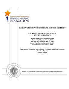 FARMINGTON RIVER REGIONAL SCHOOL DISTRICT  COORDINATED PROGRAM REVIEW REPORT OF FINDINGS