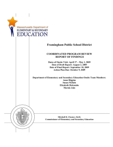 Framingham Public School District  COORDINATED PROGRAM REVIEW REPORT OF FINDINGS