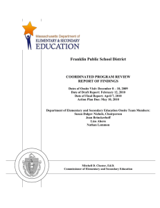 Franklin Public School District  COORDINATED PROGRAM REVIEW REPORT OF FINDINGS