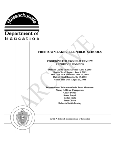 FREETOWN-LAKEVILLE PUBLIC SCHOOLS COORDINATED PROGRAM REVIEW REPORT OF FINDINGS