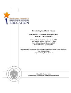 Frontier Regional Public Schools  COORDINATED PROGRAM REVIEW REPORT OF FINDINGS