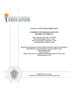 Greater Lowell Technical High School  COORDINATED PROGRAM REVIEW REPORT OF FINDINGS