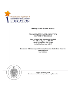 Hadley Public School District  COORDINATED PROGRAM REVIEW REPORT OF FINDINGS