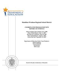 Hamilton-Wenham Regional School District  COORDINATED PROGRAM REVIEW REPORT OF FINDINGS