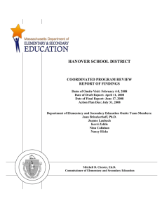 HANOVER SCHOOL DISTRICT  COORDINATED PROGRAM REVIEW REPORT OF FINDINGS