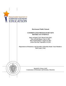 Hawlemont Public Schools  COORDINATED PROGRAM REVIEW REPORT OF FINDINGS