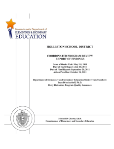 HOLLISTON SCHOOL DISTRICT  COORDINATED PROGRAM REVIEW REPORT OF FINDINGS