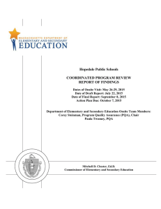 Hopedale Public Schools  COORDINATED PROGRAM REVIEW REPORT OF FINDINGS