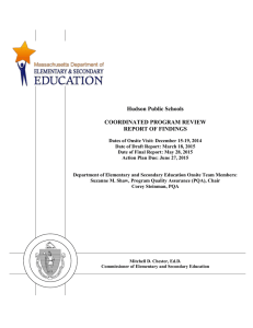 Hudson Public Schools  COORDINATED PROGRAM REVIEW REPORT OF FINDINGS