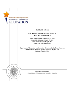 Hull Public Schools  COORDINATED PROGRAM REVIEW REPORT OF FINDINGS