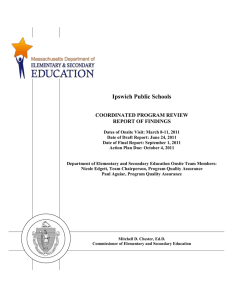 Ipswich Public Schools  COORDINATED PROGRAM REVIEW REPORT OF FINDINGS