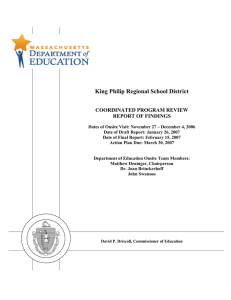 King Philip Regional School District  COORDINATED PROGRAM REVIEW REPORT OF FINDINGS