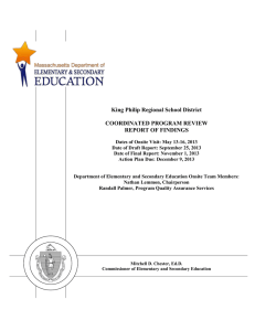 King Philip Regional School District  COORDINATED PROGRAM REVIEW REPORT OF FINDINGS