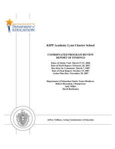 KIPP Academy Lynn Charter School  COORDINATED PROGRAM REVIEW REPORT OF FINDINGS