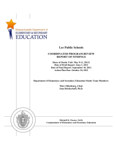 Lee Public Schools  COORDINATED PROGRAM REVIEW REPORT OF FINDINGS