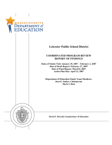 Leicester Public School District  COORDINATED PROGRAM REVIEW REPORT OF FINDINGS