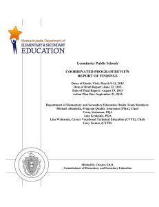 Leominster Public Schools  COORDINATED PROGRAM REVIEW REPORT OF FINDINGS