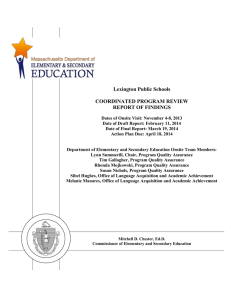 Lexington Public Schools  COORDINATED PROGRAM REVIEW REPORT OF FINDINGS